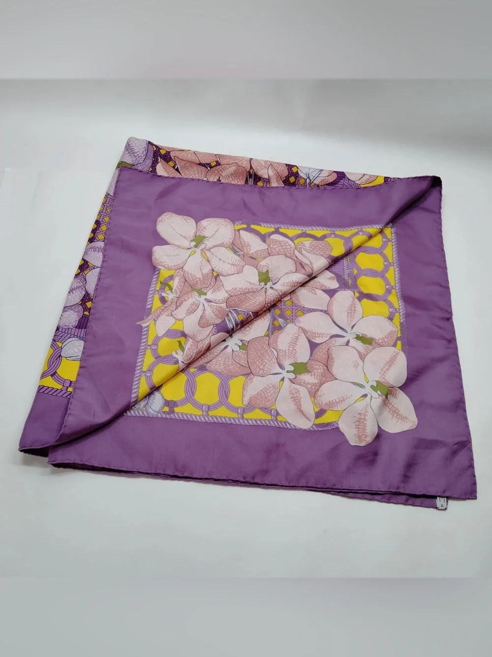 Hermès Lavender & Yellow Floral Silk Scarf